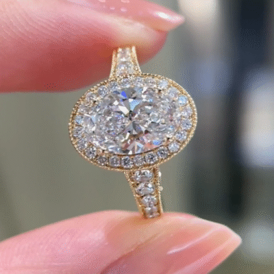 vintage cushion halo lab diamond ring antique inspired milgrain engagement ring (复制)