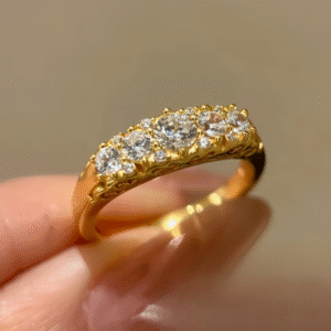 vintage scrollwork five stone lab diamond ring– 1.5ct antique style gold band in 14k / 18k gold
