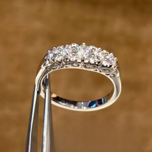 vintage scrollwork five stone lab diamond ring– 1.5ct antique style gold band in 14k / 18k gold