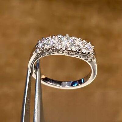 vintage scrollwork five stone lab diamond ring– 1.5ct antique style gold band in 14k / 18k gold