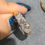 vintage scrollwork three stone lab diamond ring – antique inspired gold engagement ring in 14k / 18k gold