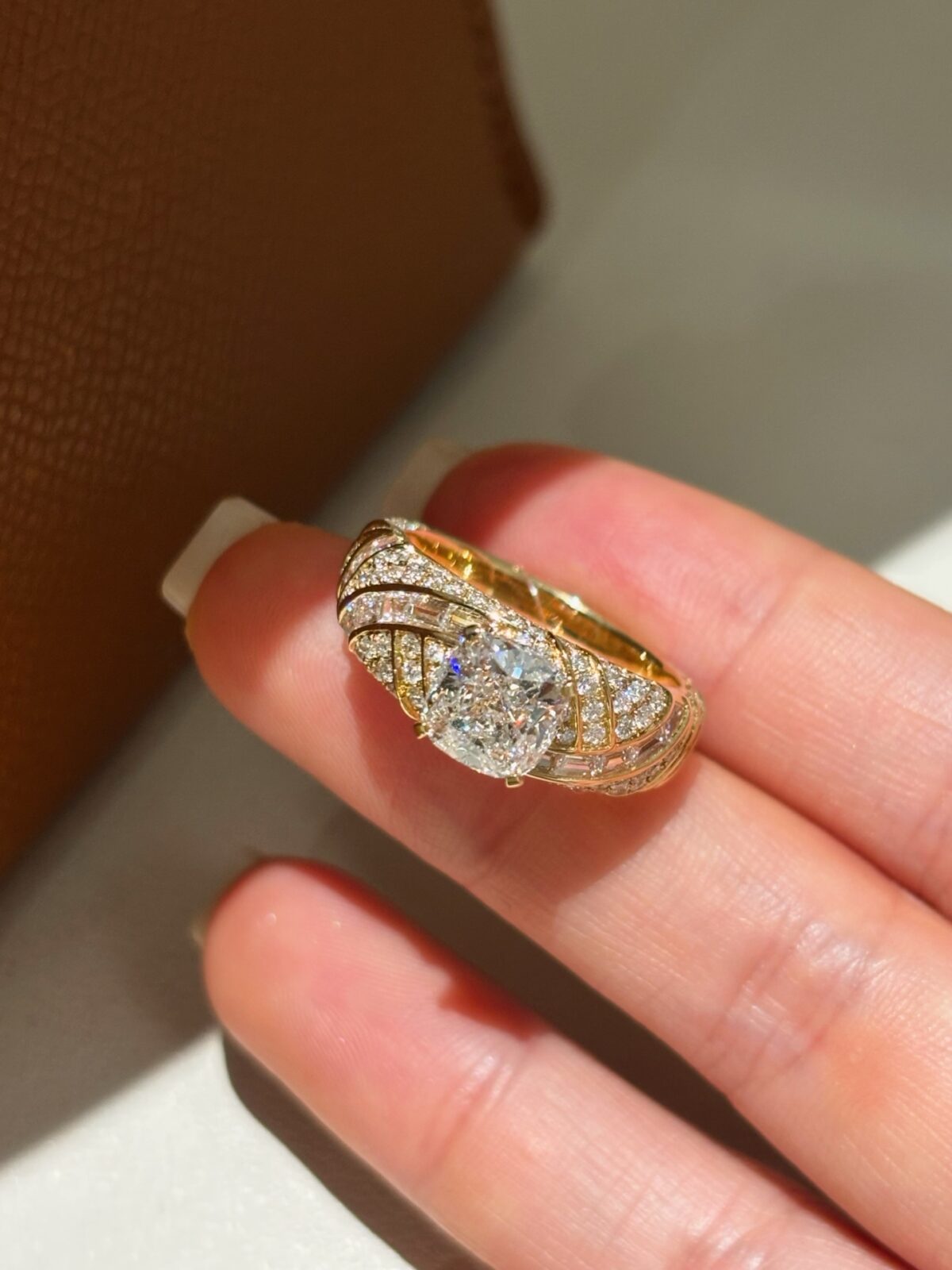 0444 seraphina 1.5ct cushion lab diamond twisted wing ring statement engagement ring
