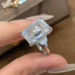 8001 the sovereign emerald cut three stone lab diamond engagement ring