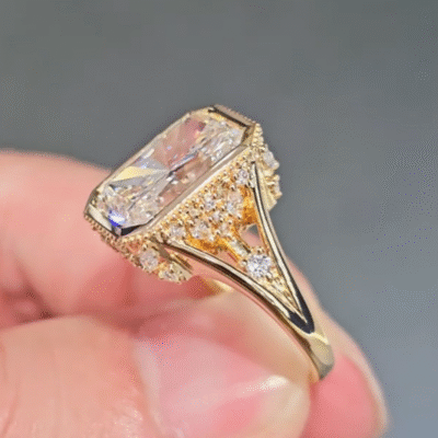 aurora vintage milgrain radiant cut lab diamond engagement ring