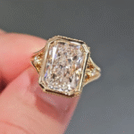 aurora vintage milgrain radiant cut lab diamond ring | 1ct e vs igi certified solid 14k/18k yellow gold engagement ring