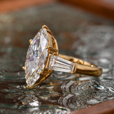 velora classic vintage marquise three stone lab diamond engagement ring